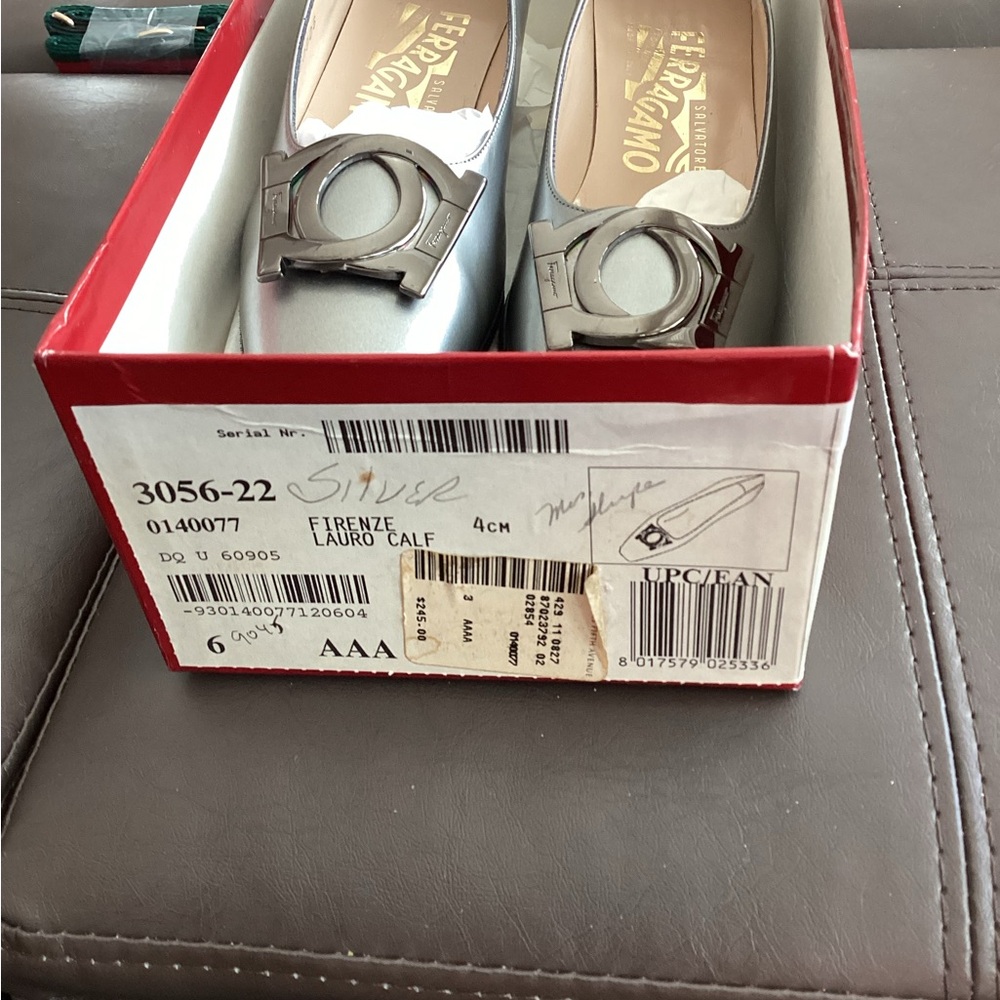 Ferragamo Silver Loafers size 6 AAA